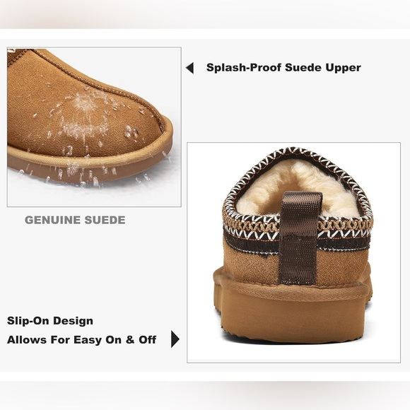 Genuine Suede Faux Fur Lined Slip-On Slippers - Size 7.5 indoor or outdoor use - Picture 4 of 5